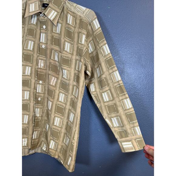 TED LAPIDUS Paris M men's Abstract Geometric long Sleeve Button Up Shirt beige - Picture 3 of 10